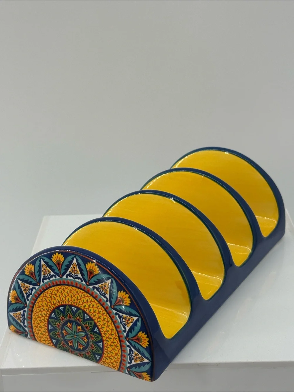 Hand-Painted Yellow and Blue Ceramic Bico Habana Ceramic Taco 🌮 Holder